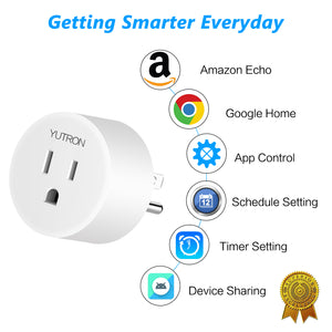 Yutron Smart Plug YUTRON WiFi + Bluetooth Plugs Timer Switch WiFi Outlets Works with Siri ,Alexa,Google Home, No Hub Required, White, 2 Pack