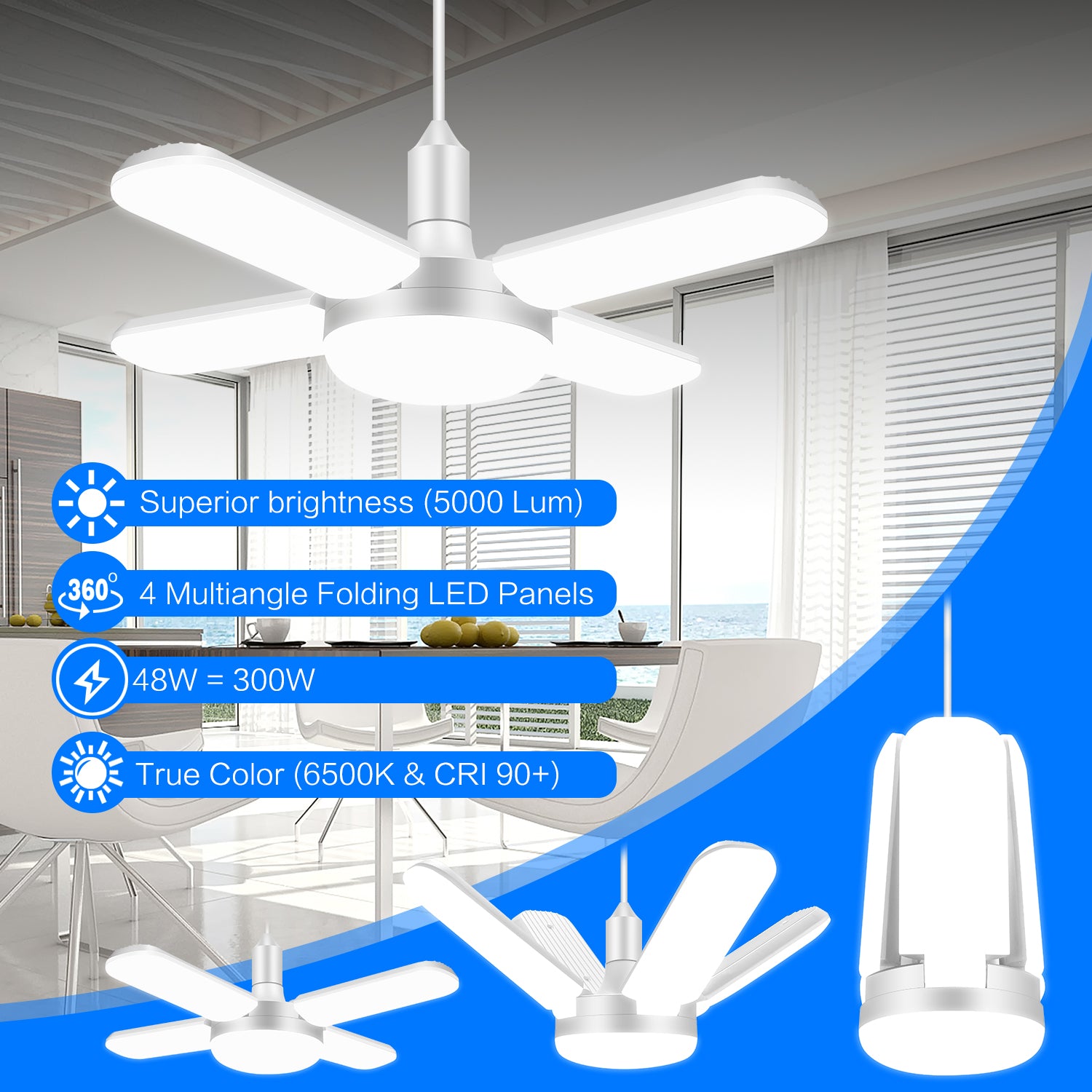 LittleSun LED Garage Deformable 4+1 Ceiling Light with 4