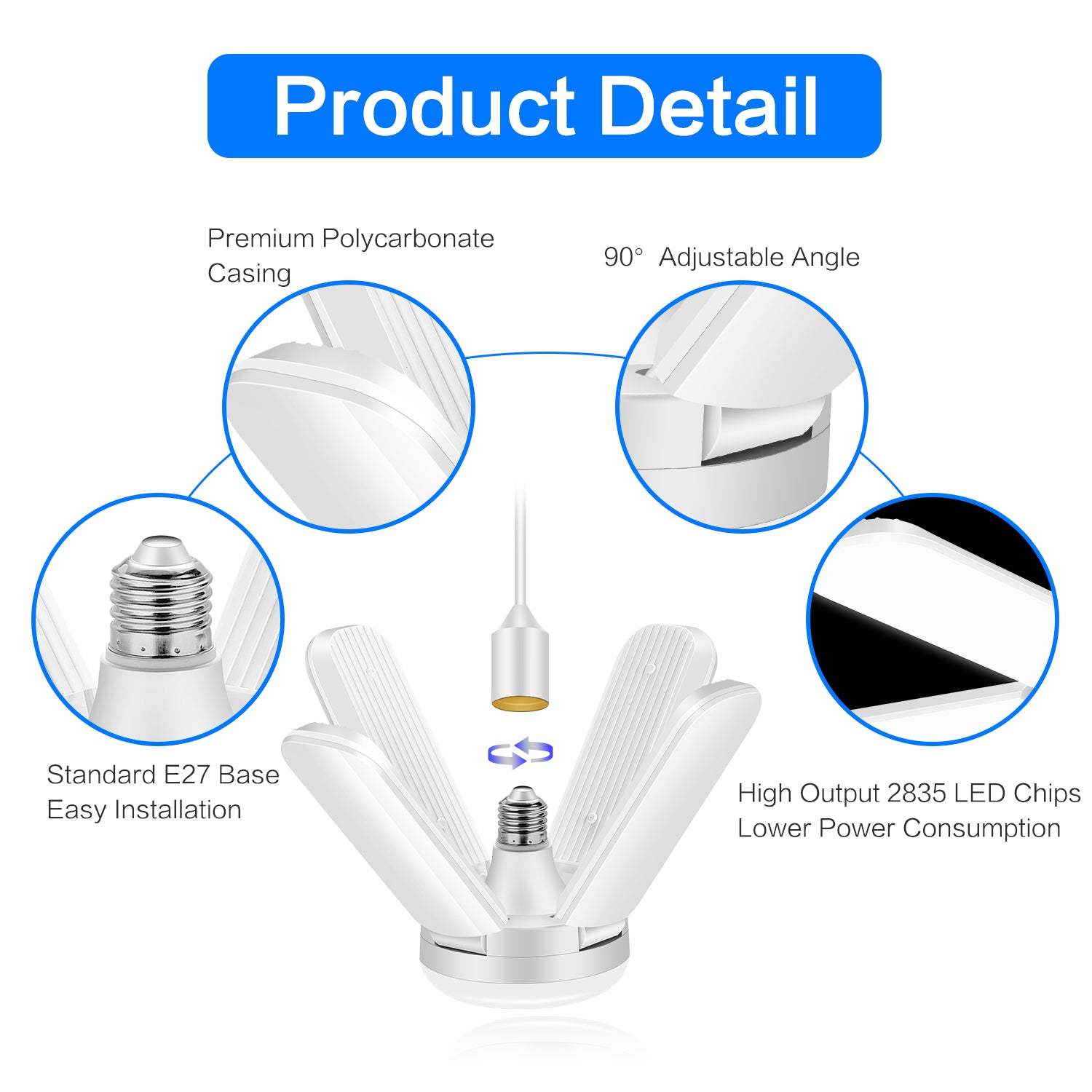 LittleSun LED Garage Deformable 4+1 Ceiling Light with 4